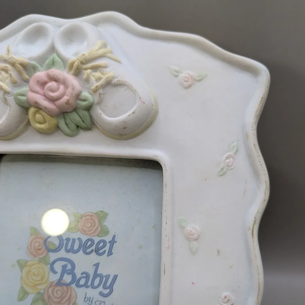 VTG Figi Graphics Sweet Baby Picture Frame 3D Pastel Rose Bow Nursery 3.5x5